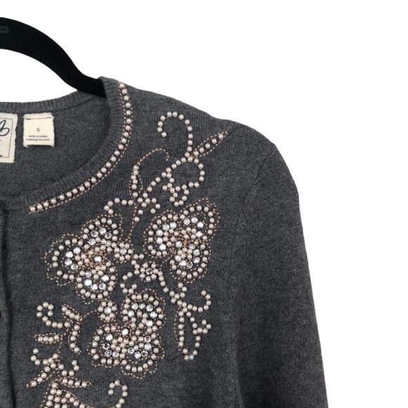 Anthropologie Pearl Embellished Gray Cardigan Sz S - Picture 6 of 12